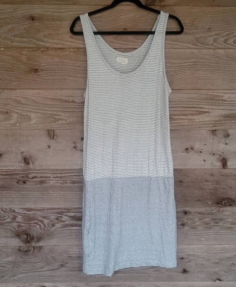 Lou & Grey for LOFT Casual Dress Gray and White Stripes Linen Blend Size Medium - Picture 1 of 4